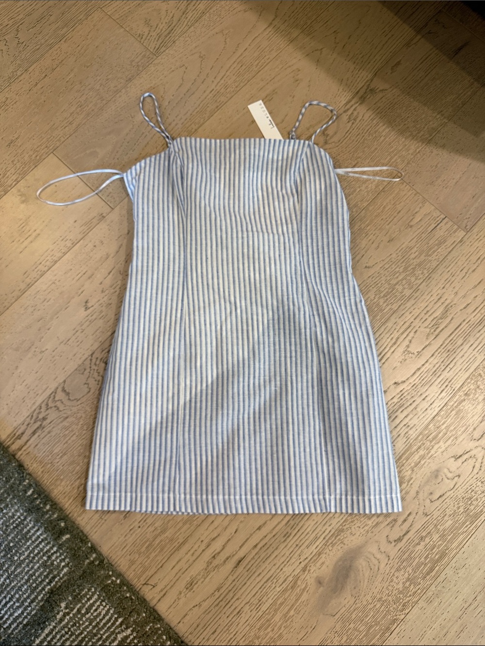 Lulu’ 💜 LUSH linen blend Blue and White Striped Spaghetti Strap Dress - size XL